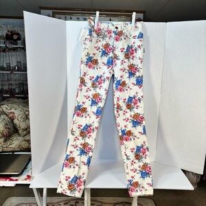 BRAXTON-White Floral Print Juniors 9 Skinny Jeans